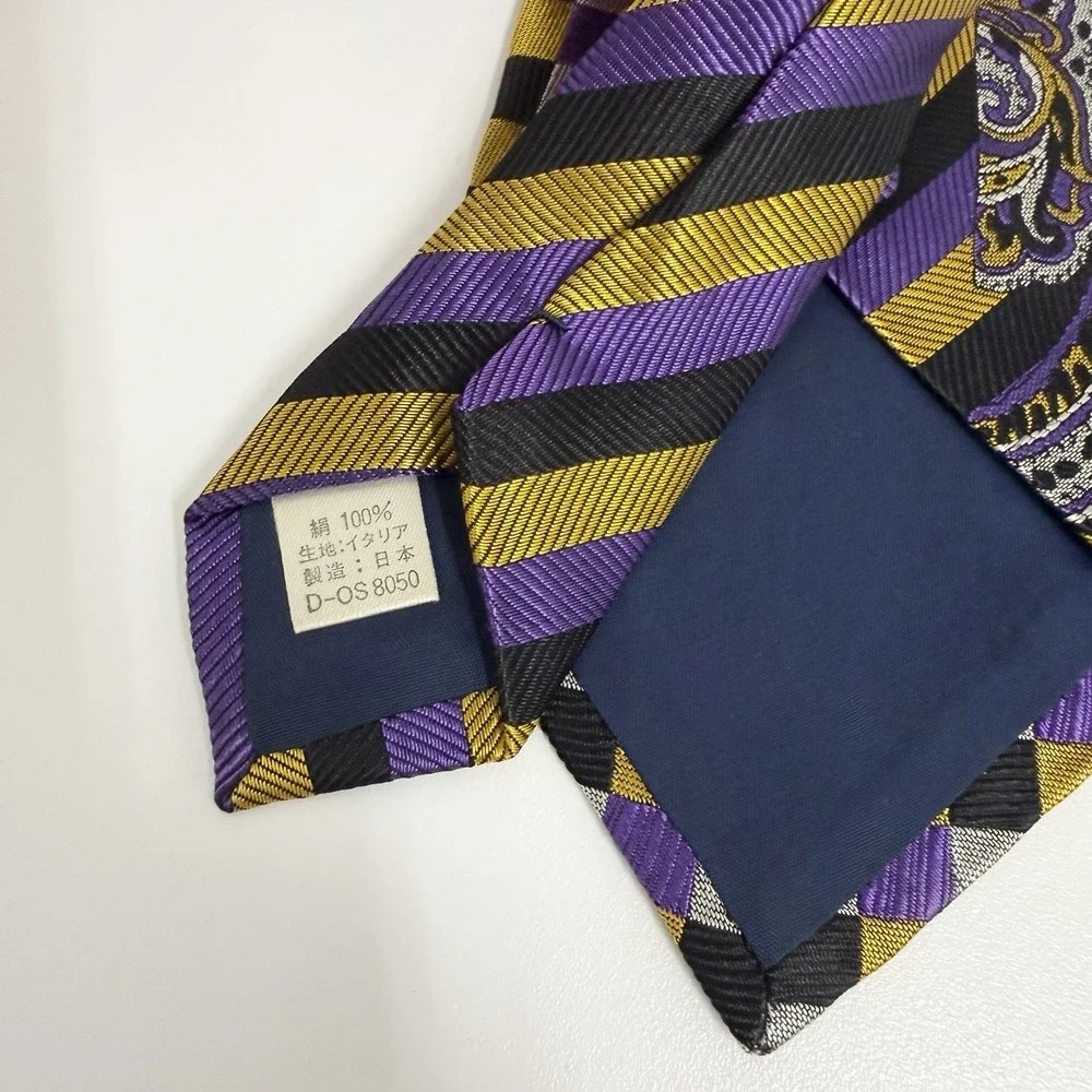 Gianni Versace Men's Vtg Tie Purple/Gold Harlequin Check Paisley Silk 3.5